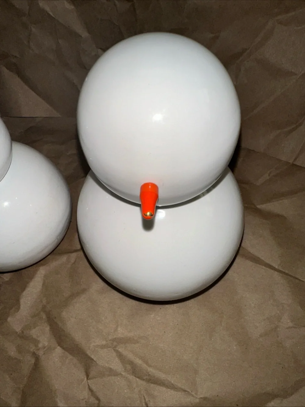 West Elm White glass/Lacquer 5” & 6”Snowman Figurines - Set of 2
